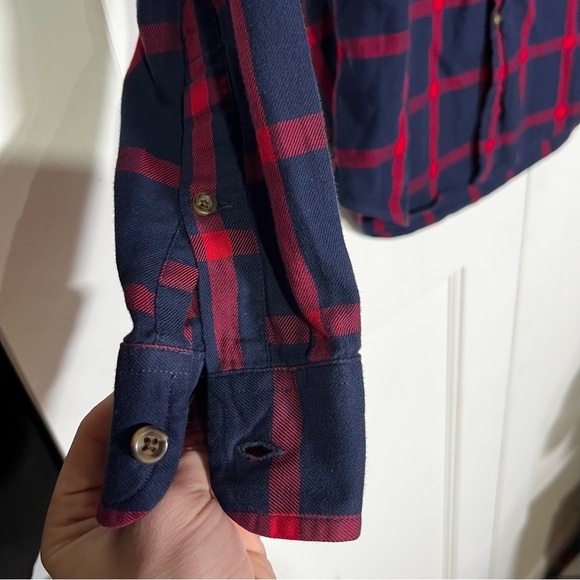 J. Crew Brushed Twill Flannel Button Down Plaid Navy and Red Size Medium Slim - Picture 3 of 11